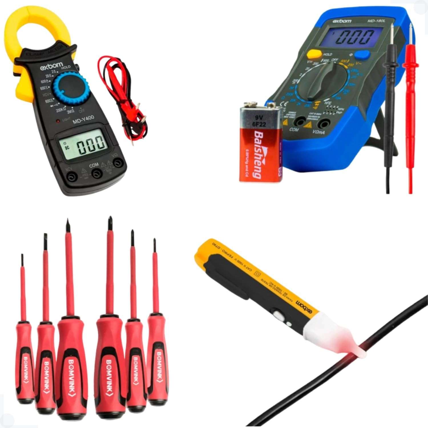 Kit Essencial Eletricista: Multímetro Digital, Alicate Amperímetro, Detector Tensão e Chaves Isoladas Profissional