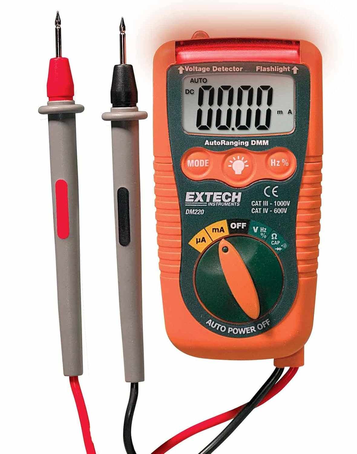 Mini Multímetro Extech DM220 CAT IV: Precisão de Bolso com Detector de Tensão Sem Contato