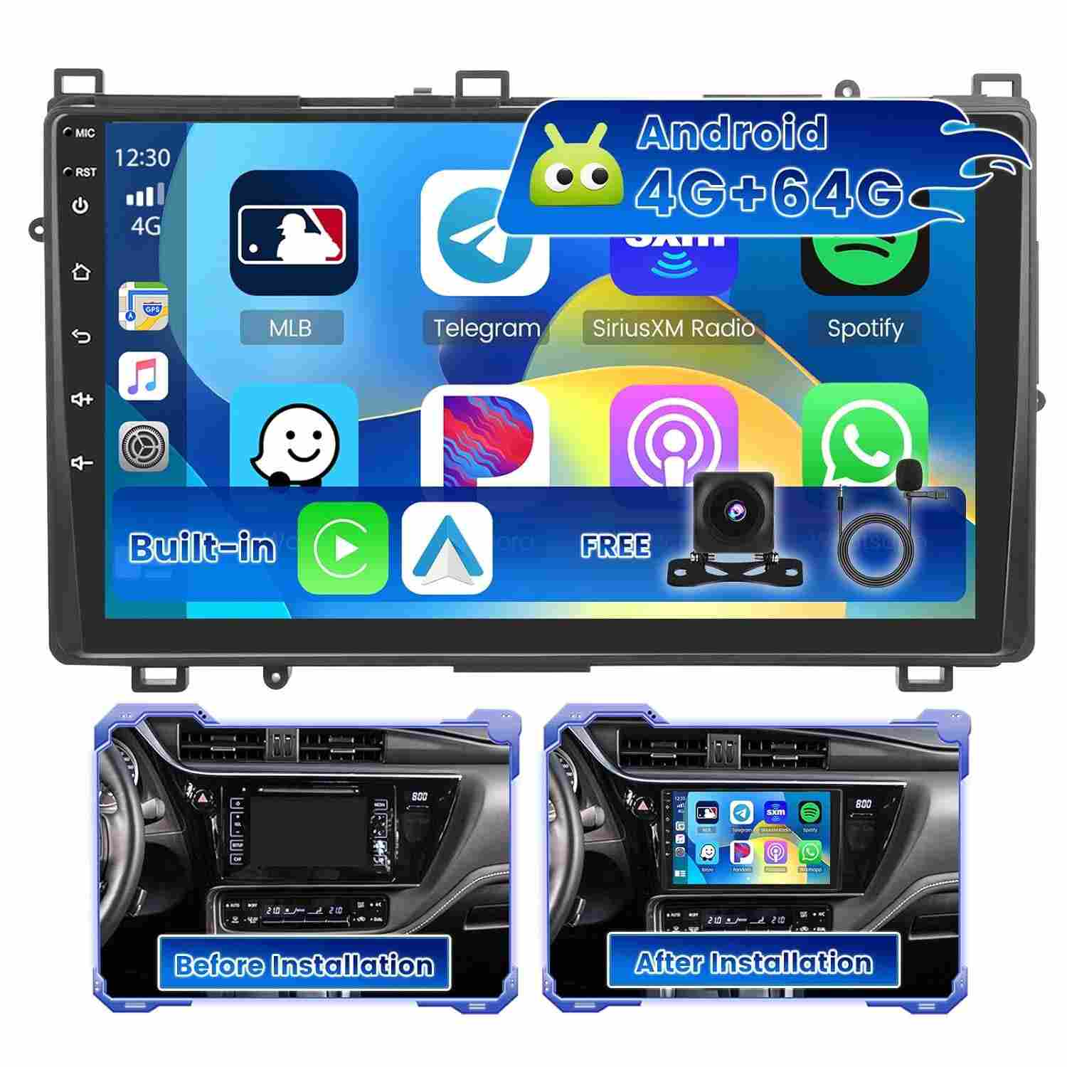 Central Multimídia Android 15 22cm para Toyota Corolla 2017-2019: Carplay, Android Auto, GPS, WiFi 5G e Mais!