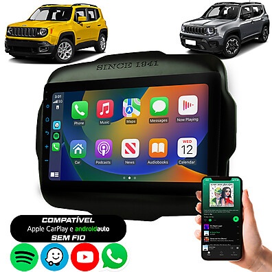 Multimídia 9” Jeep Renegade: Carplay & Android Auto