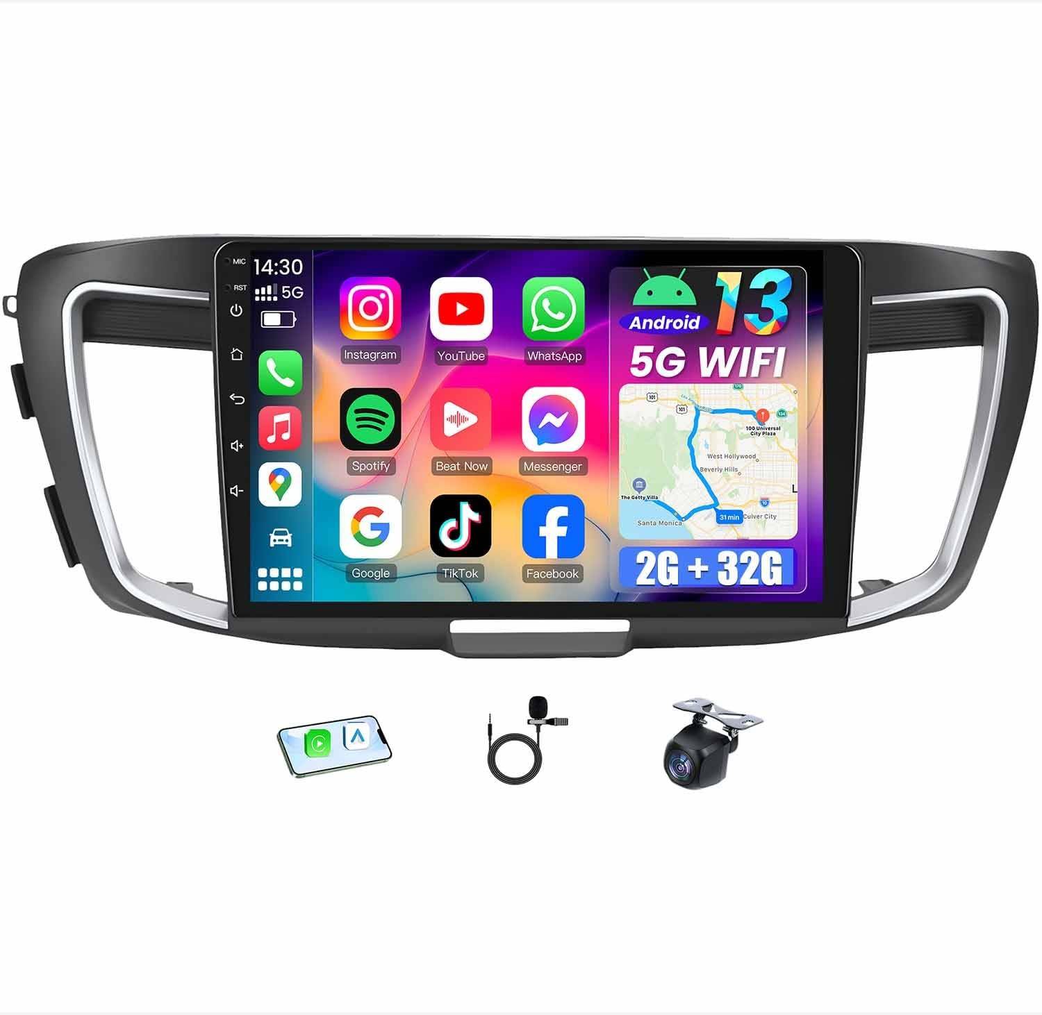 Central Multimídia Honda Accord 2013-2015 2.4L: Tela HD 1280x800, CarPlay, Android Auto, GPS, Bluetooth 5.0
