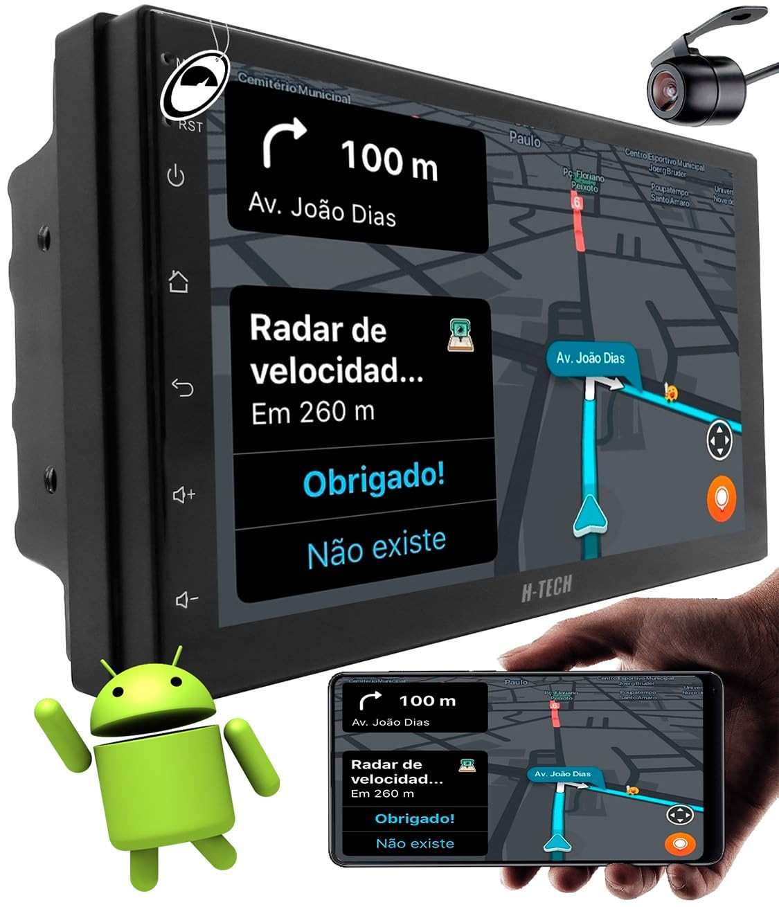 Central Multimídia H-Tech HT-7225CA 7" Android 2GB/64GB com Câmera - Seu Carro Conectado e Moderno!