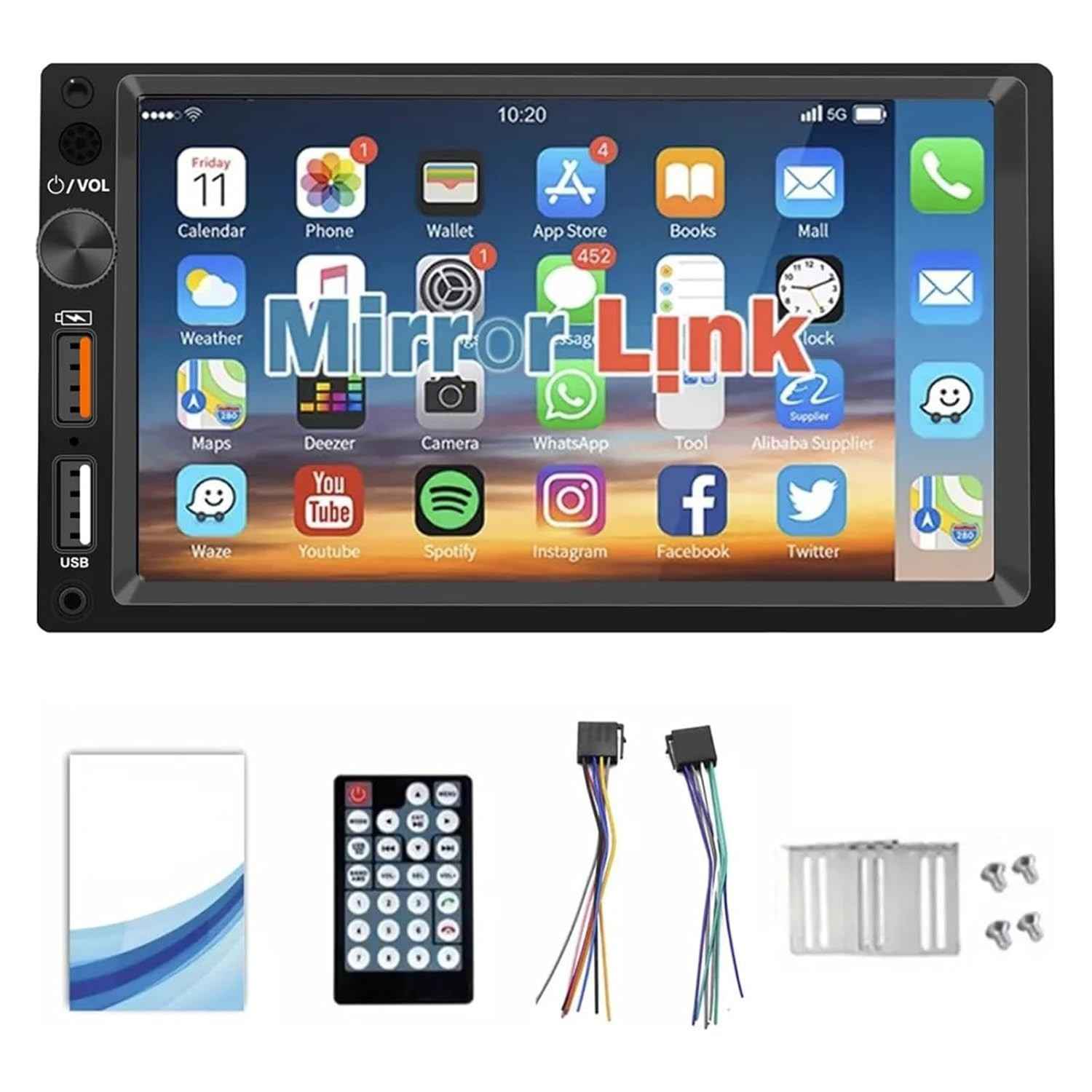 FINYQBET Multimídia 1 Din 7" HD: Android Auto, Mirror Link, Bluetooth e Duplo USB para seu Carro