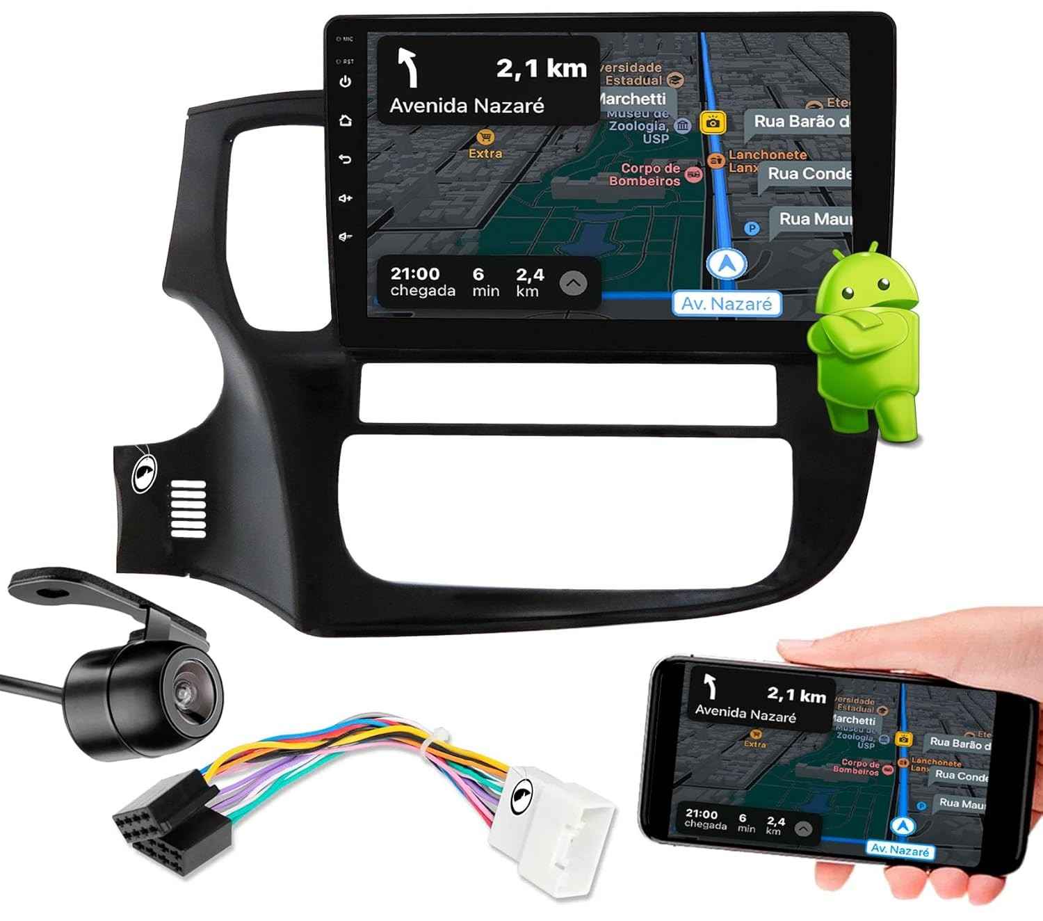 Central Multimídia 10" Android Auto CarPlay para Outlander (2014-2022) + Câmera de Ré
