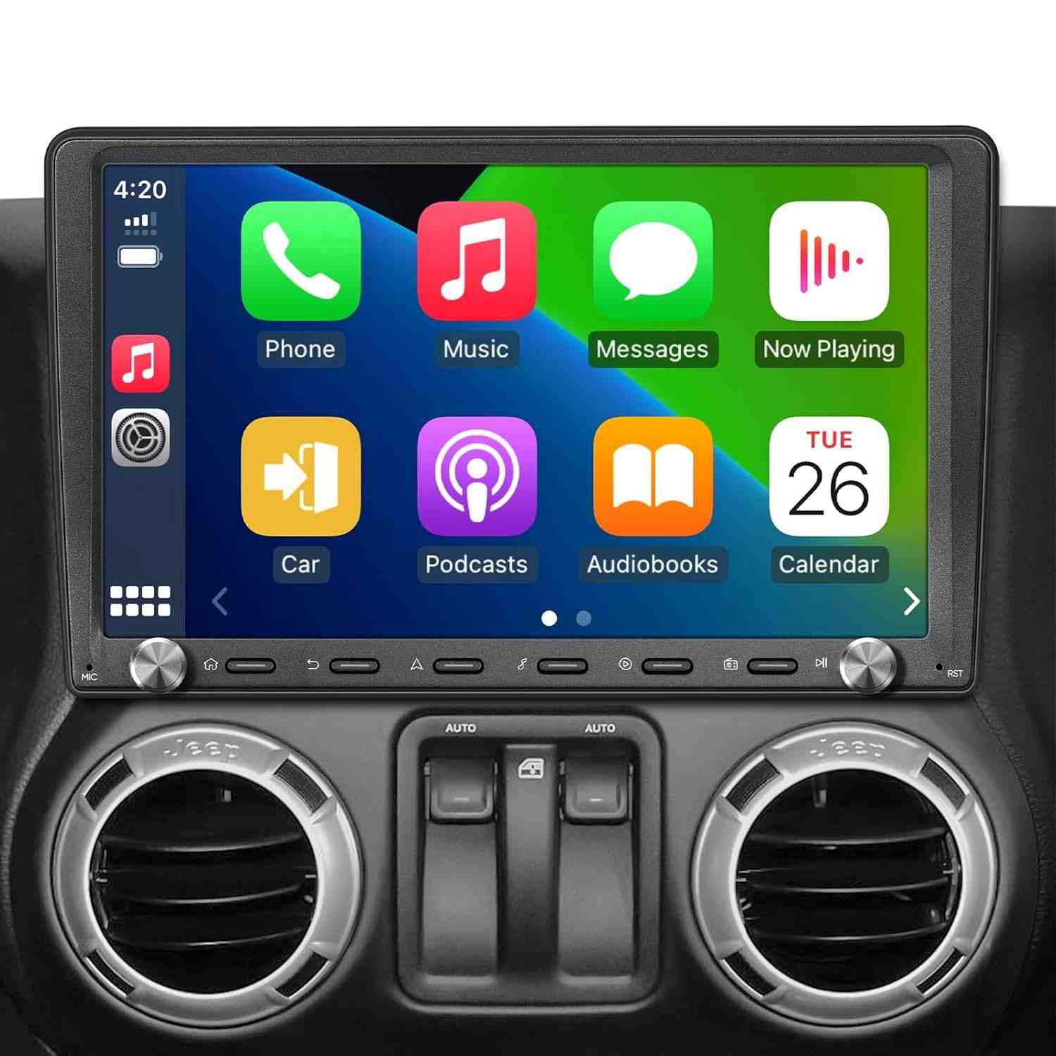 Central Multimídia GTRUI QLED 10.1" Android 12 para Jeep Wrangler (2007-2018) com Apple CarPlay Sem Fio e GPS