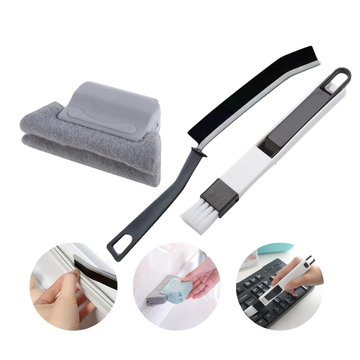 Kit 3 em 1: Escova Multiuso, Esponja Microfibra e Escova Rejunte - Limpeza Profunda e Fácil