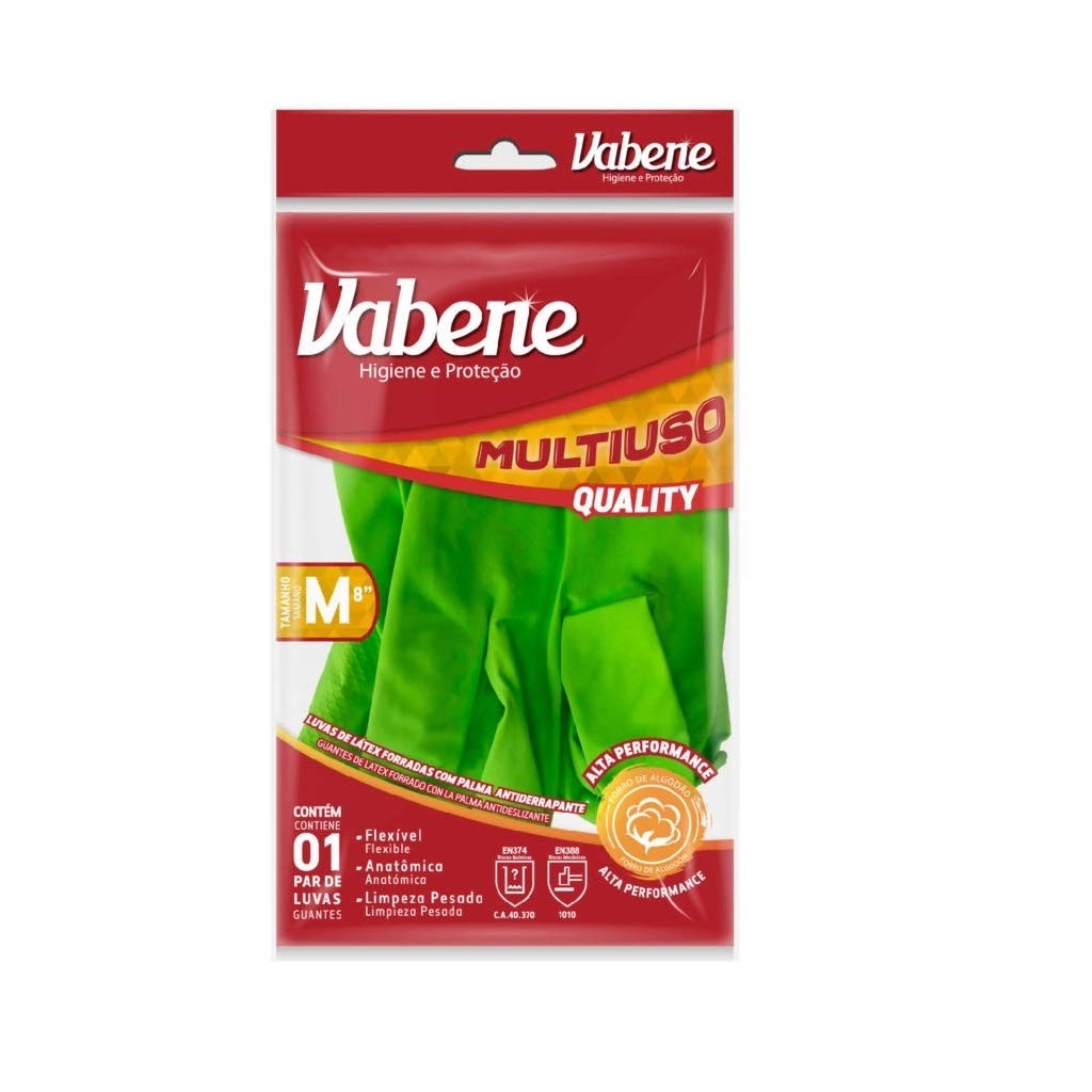 Luva Multiuso Vabene Quality Verde Tamanho M - Resistente e Antiderrapante