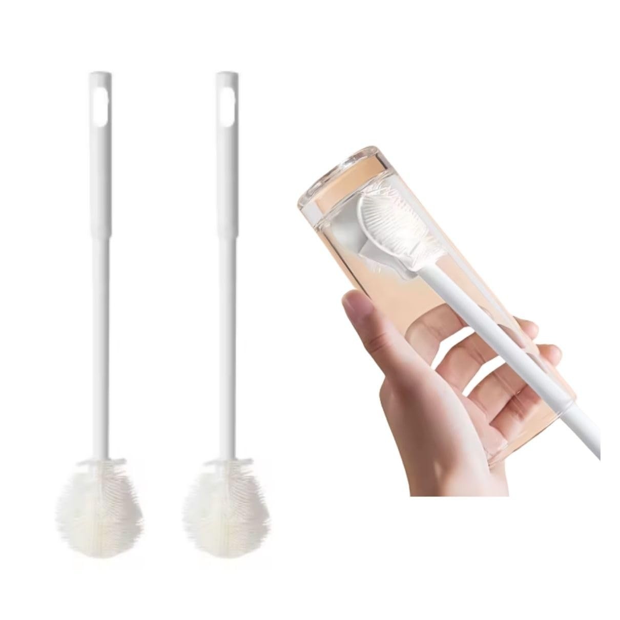Kit 2 Escovas Multiuso de Silicone 360° com Cabo Longo - Ideal para Lavar Copos, Garrafas e Mamadeiras
