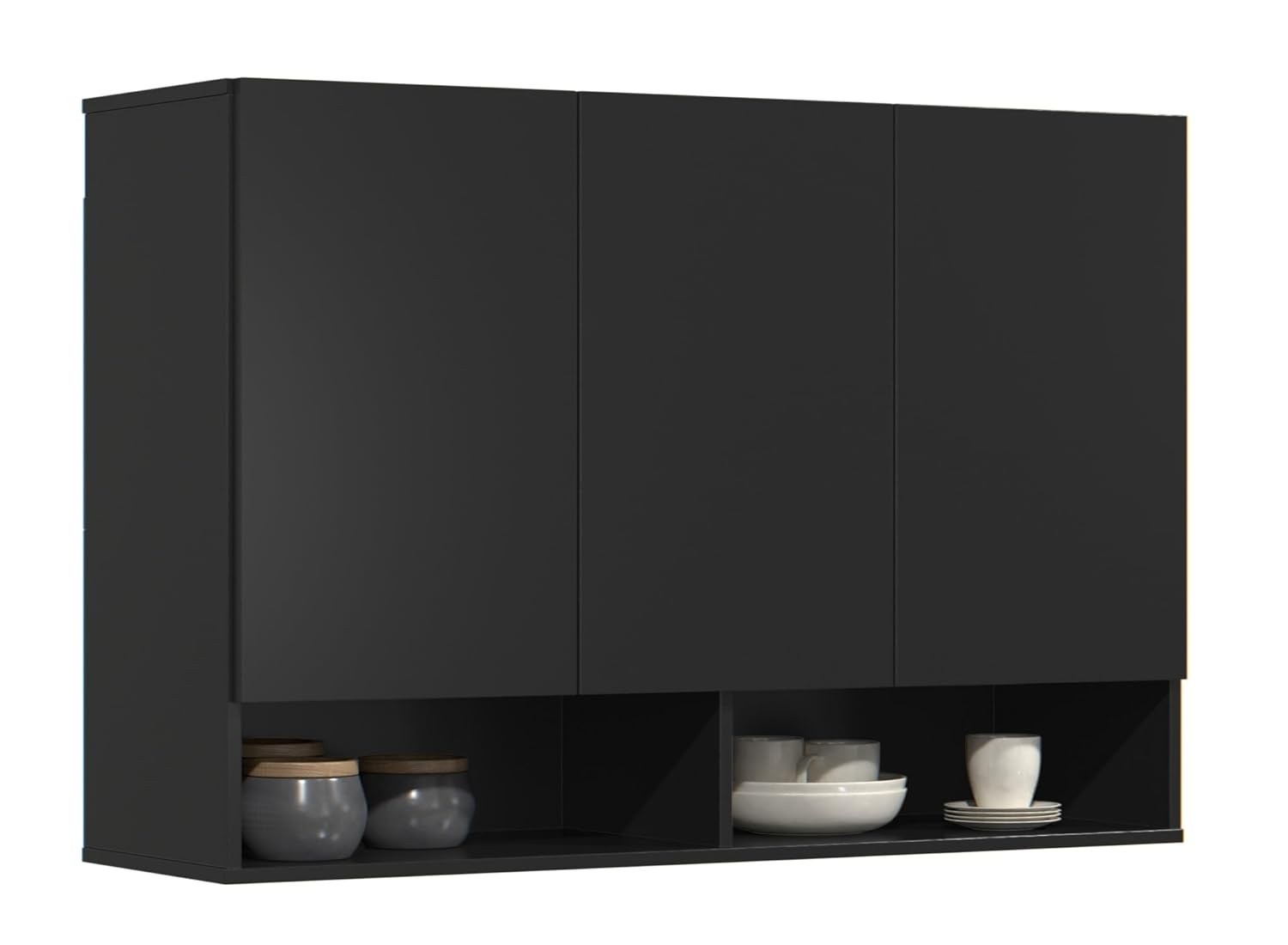 Armário Multiuso Aéreo Milão 3 Portas - Design Moderno para Cozinha e Quarto (Preto)