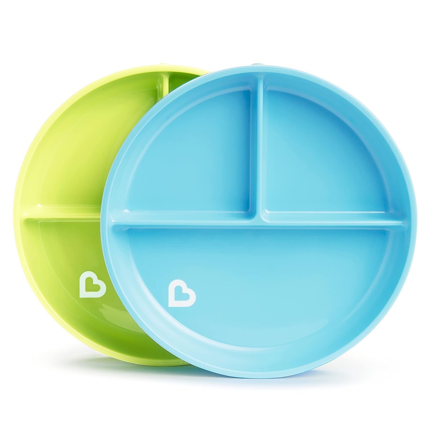 Munchkin Pratos Stay Put com Base de Sucção – Azul/Verde | Anti-derrapante e Livre de BPA