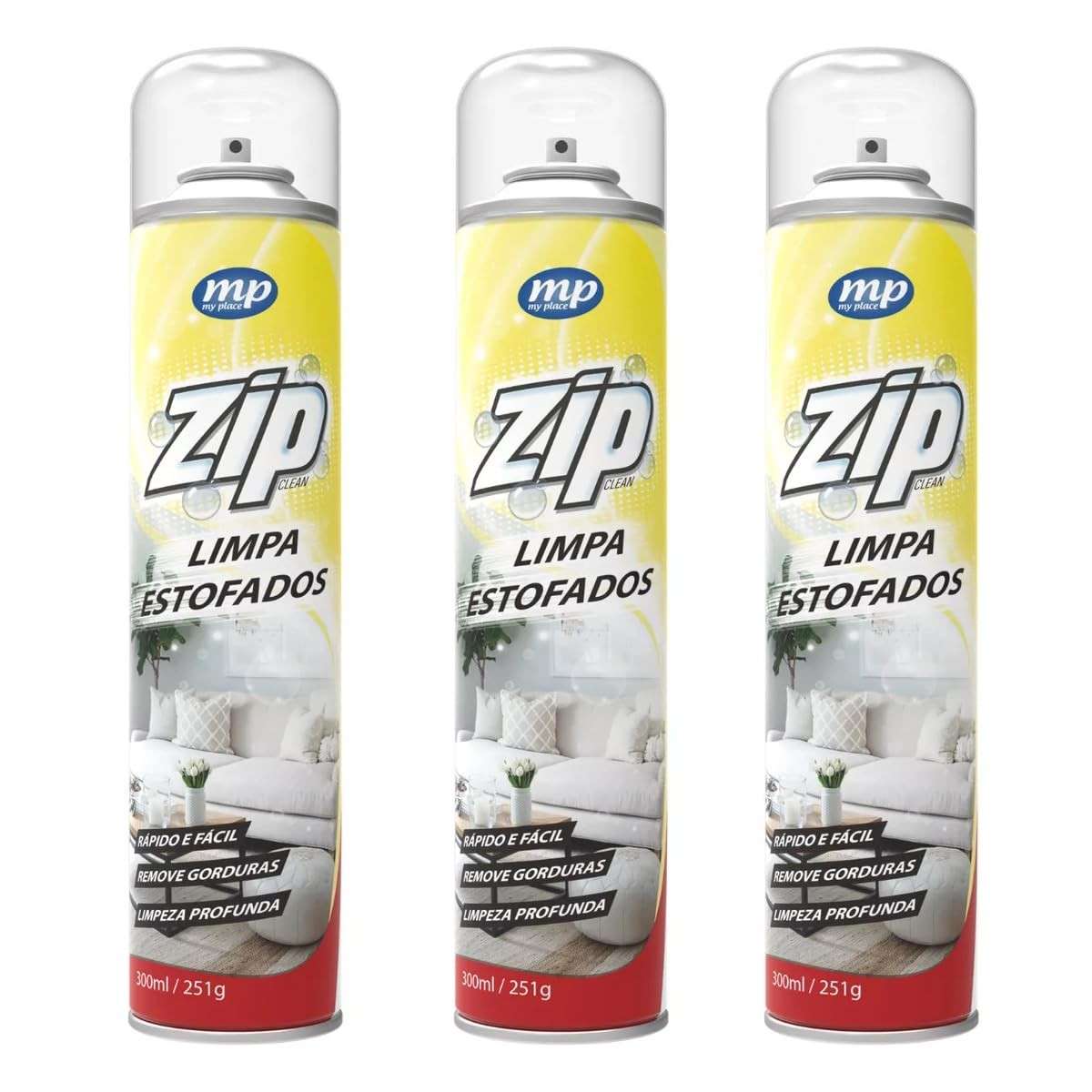 Kit 3 Limpa Estofados Spray Zip Clean 300ml - Lavagem a Seco Mundial Prime