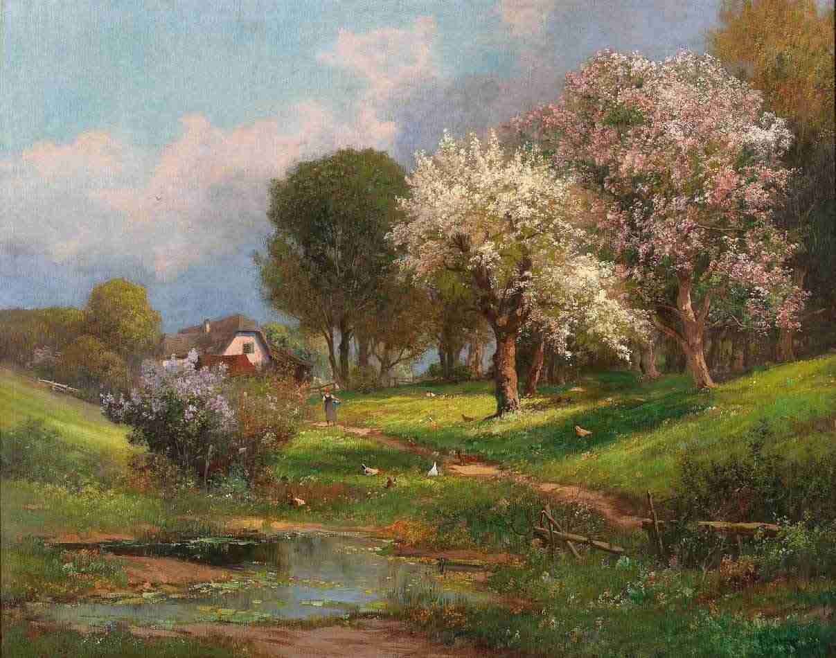 Paisagem de Primavera de Alois Arnegger - 30x38cm - Tela Canvas com Qualidade Museu