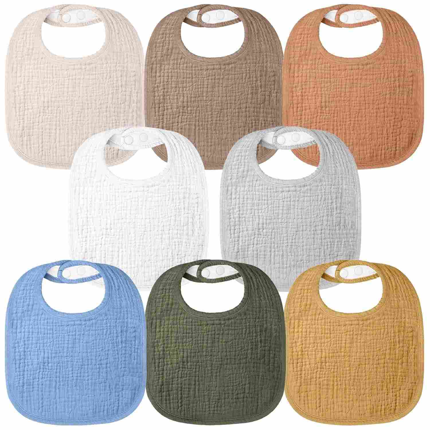 Bearmoss Babadores de musselina para bebês, pacote com 8, 100% algodão, bandana, quadrado, ajustável, presente para bebês meninas, meninos, baba de dentição