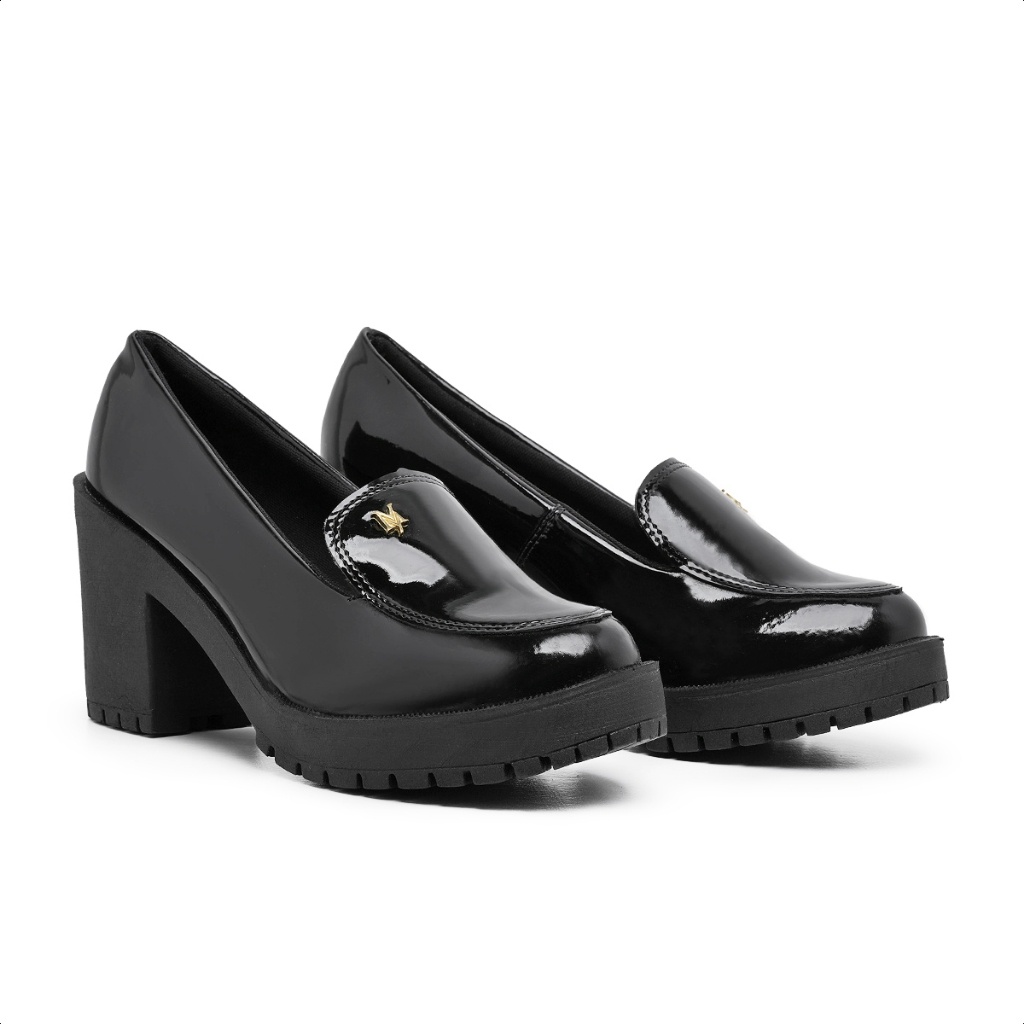 Mocassim Feminino Oxford Salto Alto Com Metal Myrol