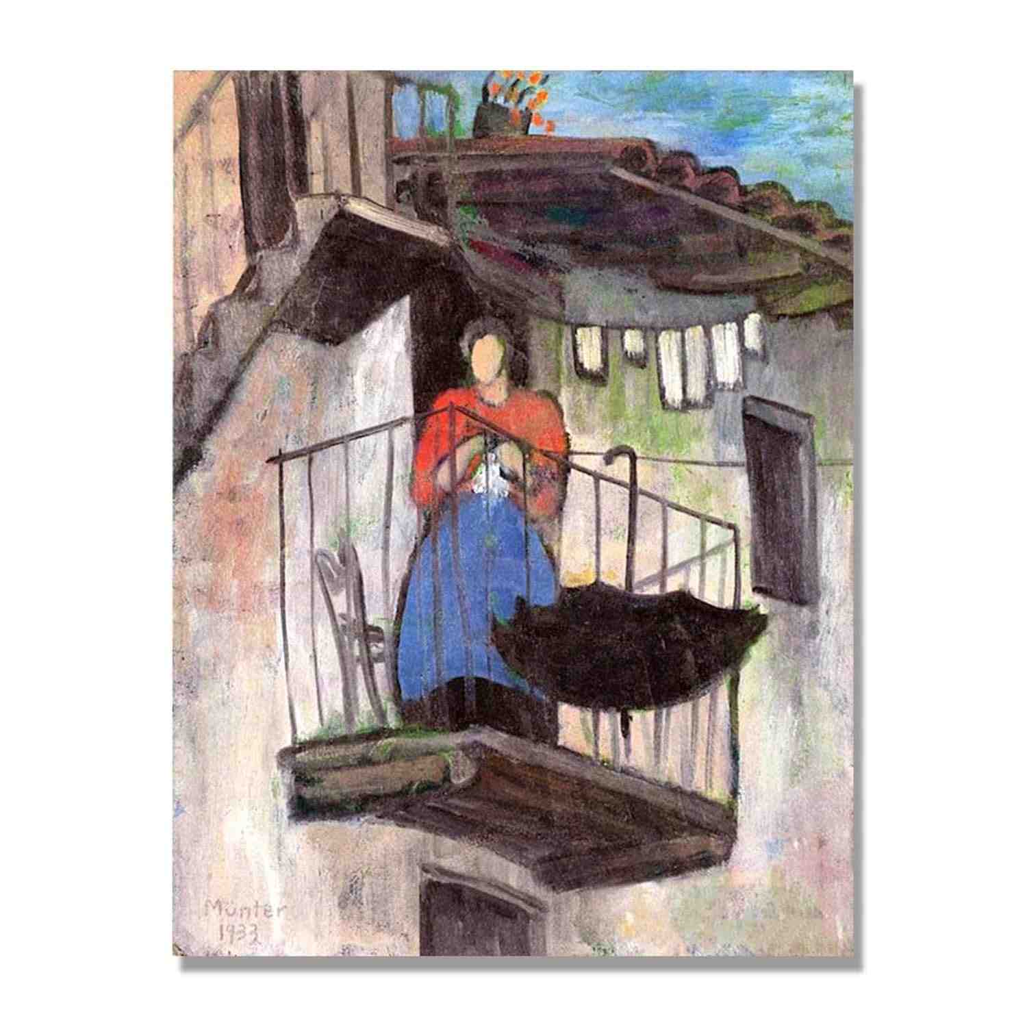Pôster de Arte em Tela - Gabriele Münter 'Na Varanda' - 80x105cm - Decoração Moderna para Casa