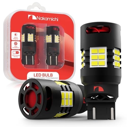 Lâmpada LED Nakamichi T20 7443 (W21/5W) - Iluminação Xenon 6000K com Canbus e Ventilação 12.000 RPM