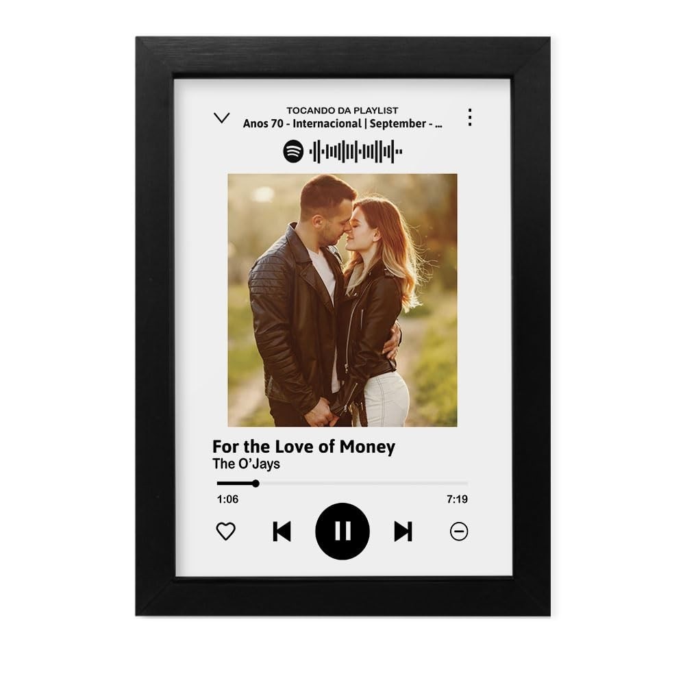 Quadro Personalizado com Foto e Música do Casal - Presente Romântico para Namorados