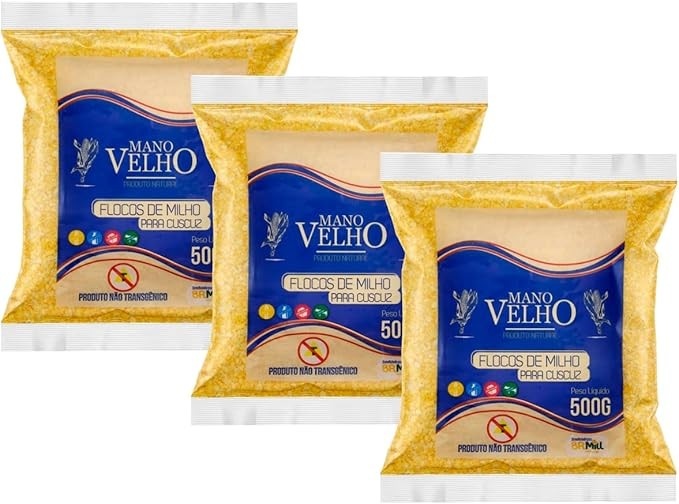 Kit 3 Flocos de Milho Não Transgênico Mano Velho 500g