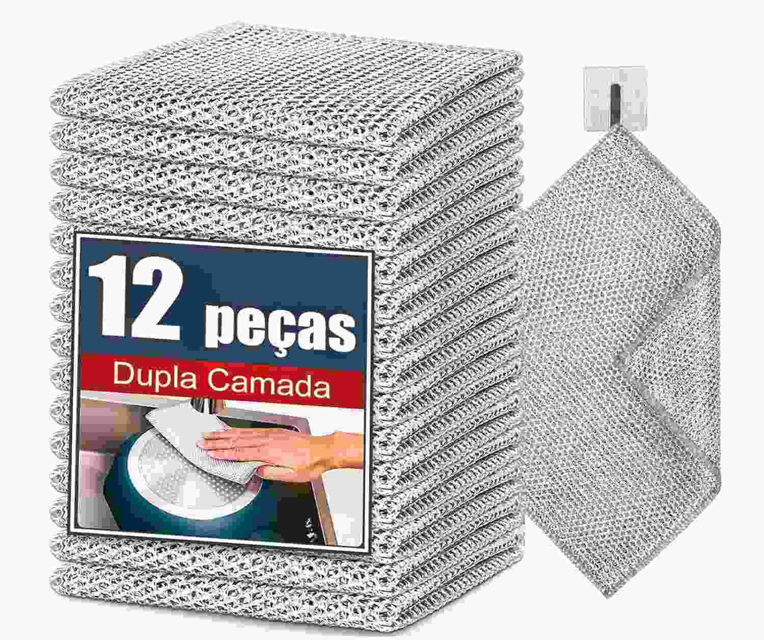 Kit 12 Panos de Limpeza em Malha de Aço - Reutilizáveis, Não Risca, Sem Odor, Multiuso 20x20cm