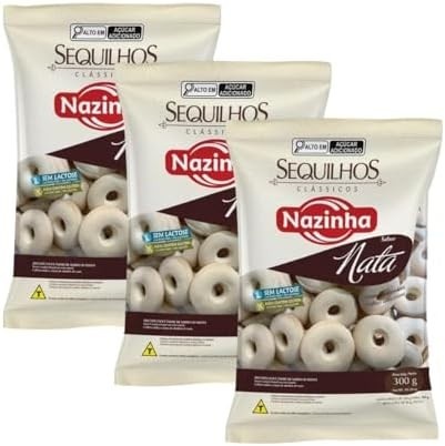 Kit 3 Pacotes de Sequilhos Sabor Nata de 300g cada - Nazinha