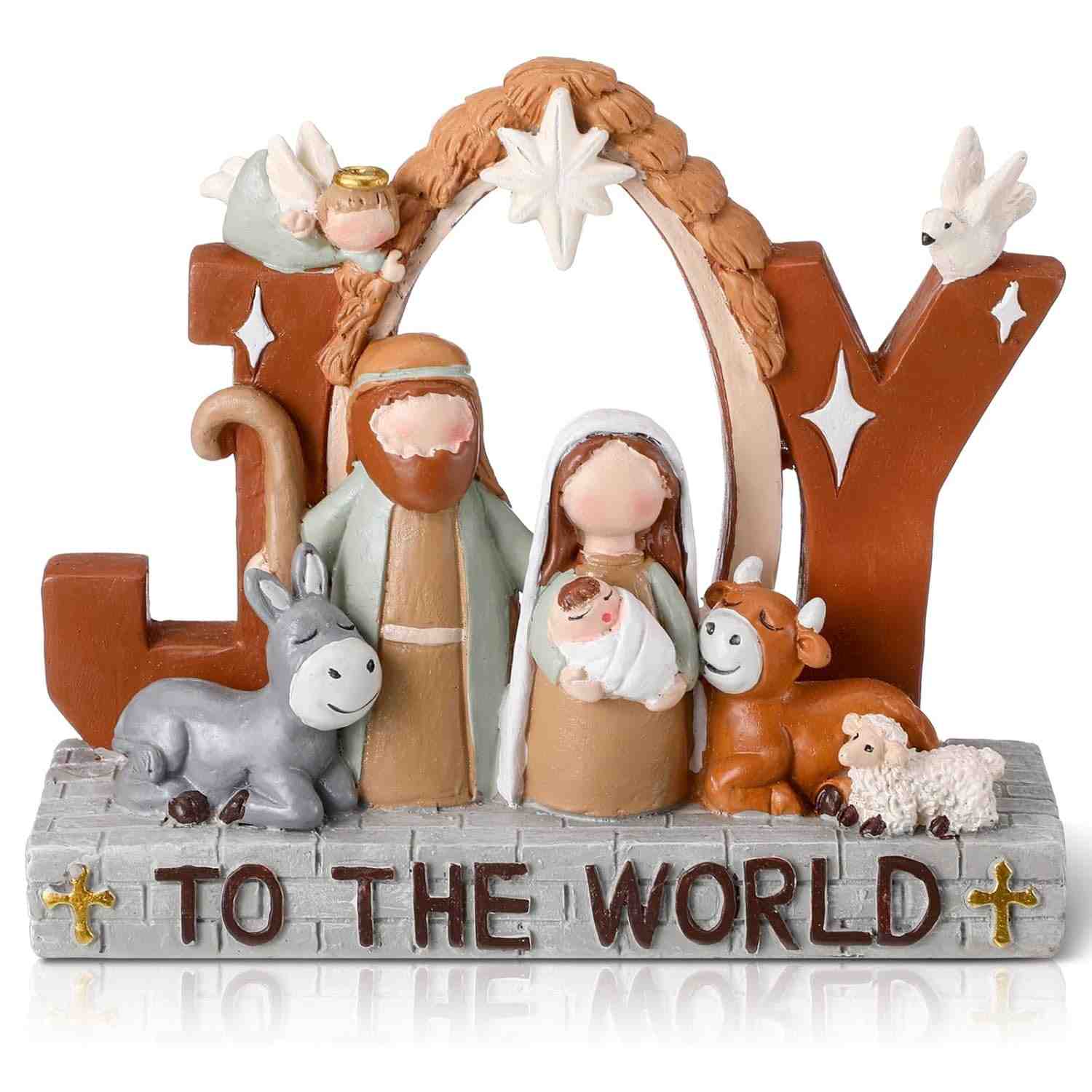 Conjunto de Presépio em Resina com Mensagens de Jesus - Decoração Religiosa de Mesa para Natal