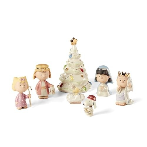Conjunto de Estatuetas Lenox Peanuts Natal - 7 Peças em Porcelana Multicor