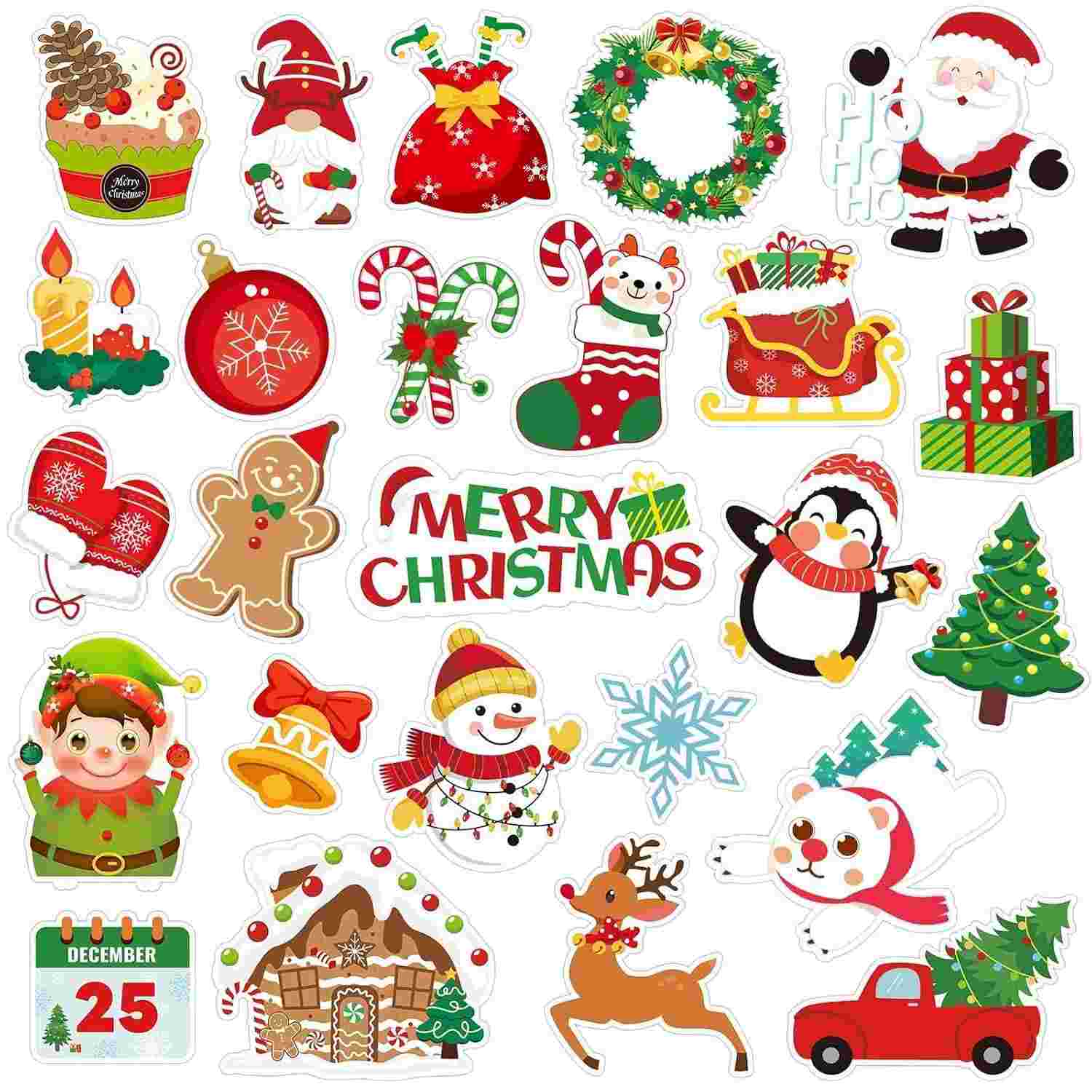 Adesivos de Gel para Janela de Natal - 50 Peças Reutilizáveis com 25 Designs Diferentes - Decoração Festiva para Casa, Sala de Aula e Festas
