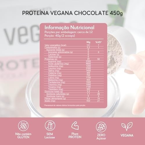 Hart's Natural Proteína Vegana Chocolate 450g, 25g de Proteína Plant-Based por Porção, Zero Açúcar, Sem Glúten, Sem Lactose, 100% Natural e Vegano
