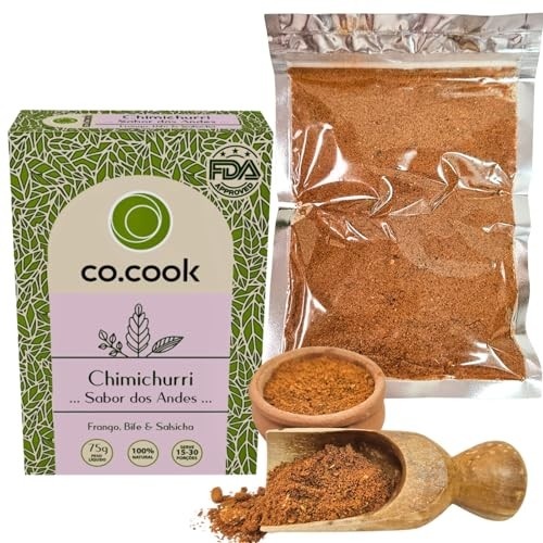 Tempero Funcional 100% Natural CoCook Chimichurri Sabor Andes 75g para Carnes, Frango e Salsinha Zero Glúten, Zero Lactose, Zero Conservantes, Zero Corantes, Zero Sódio - Rende até 30 porções