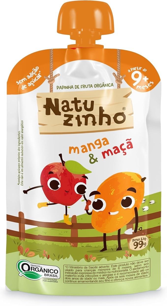 Kit 4 unidades Natuzinho Papinha de Fruta Orgânica, Vários sabores, 99g cada, Sem Açúcar Adicionado, A Partir de 9 Meses (Banana)