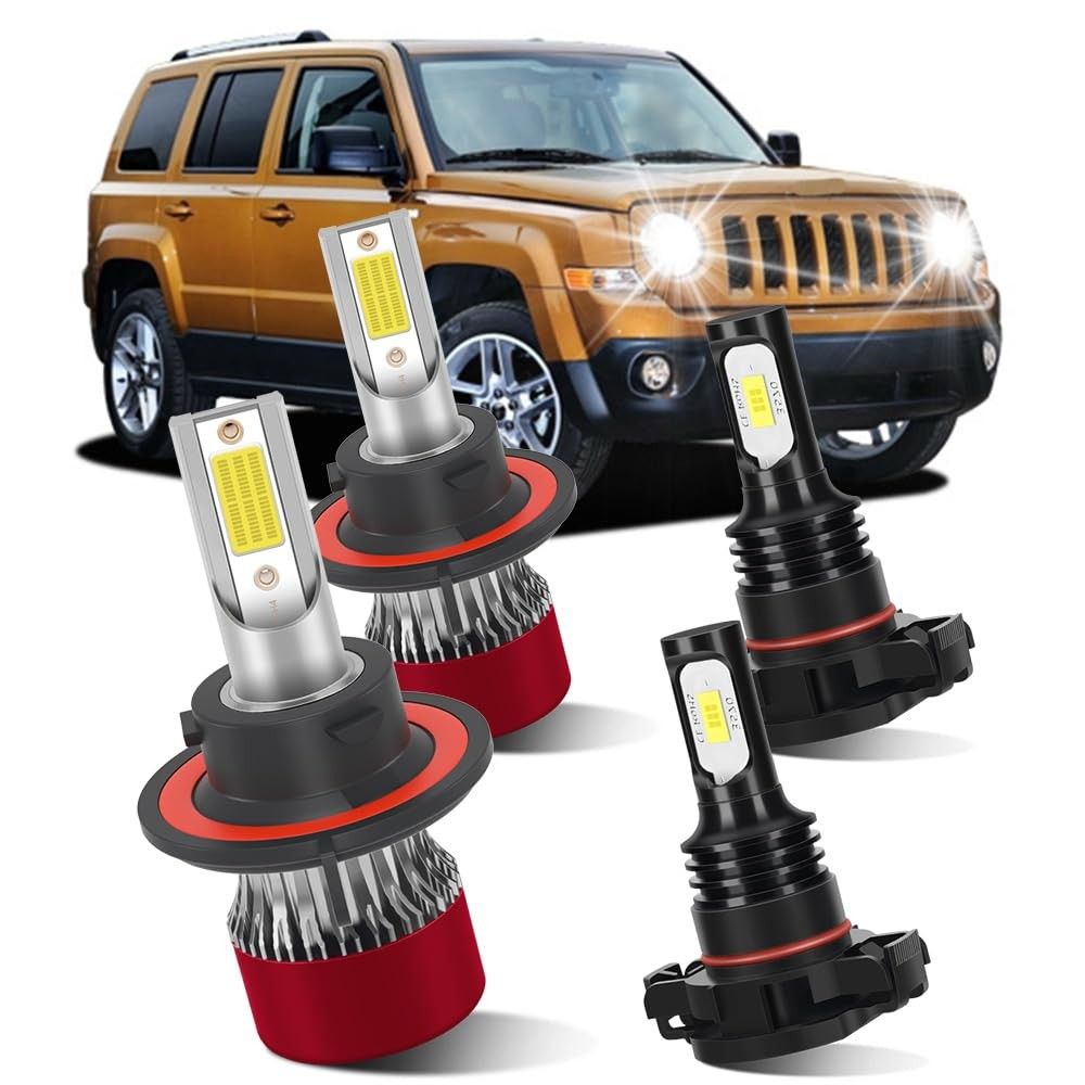 Kit Lâmpadas LED Farol Alto e Neblina Jeep Patriot 2010-2017 H13 9008 5202 - 800% Mais Brilho