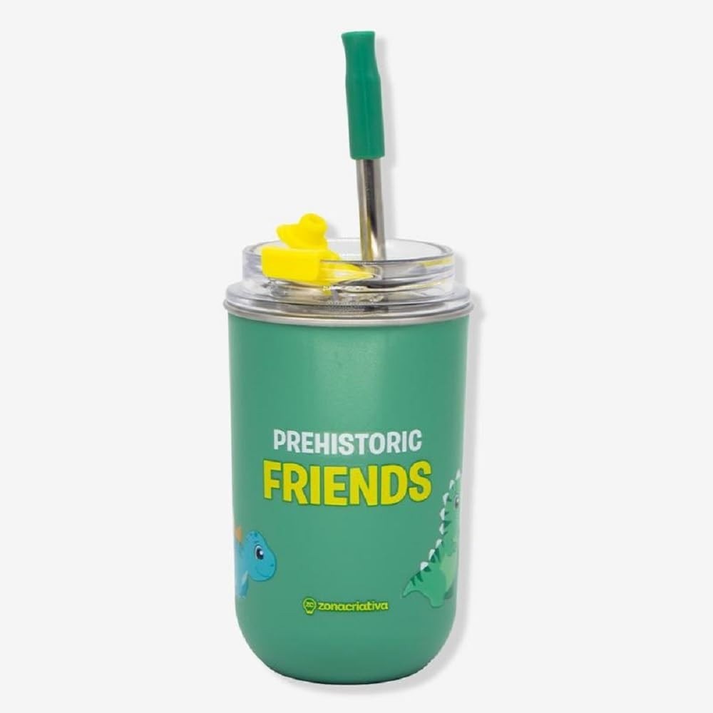 Copo Neo com Canudo 300 ML Estampado Dinossauro - Hidratação Divertida para Crianças
