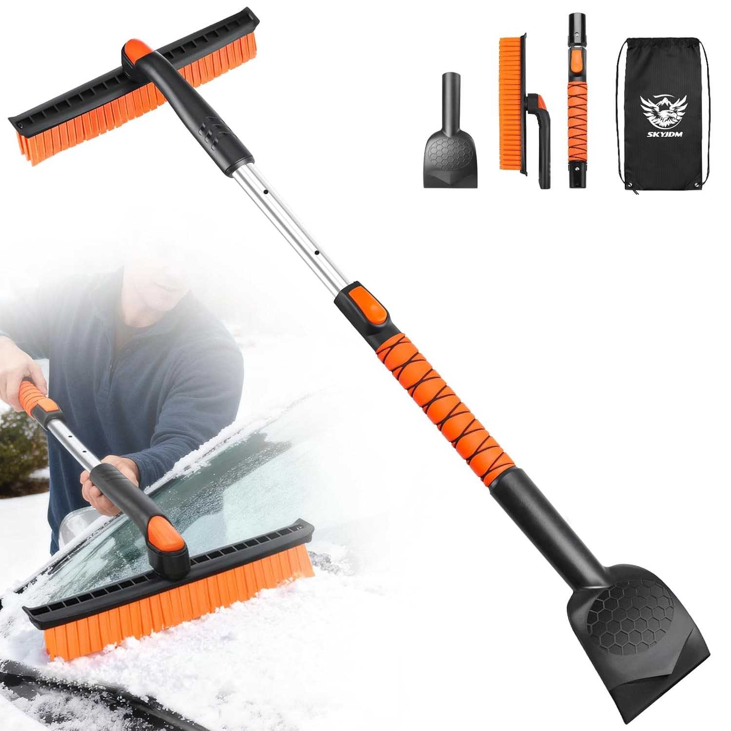 SKYJDM Escova Neve e Gelo Extensível 116cm: Para-brisa Impecável Sem Arranhões!