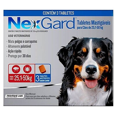 Nexgard Antipulgas e Carrapatos para Cães 25,1 a 50kg: 3 Tabletes