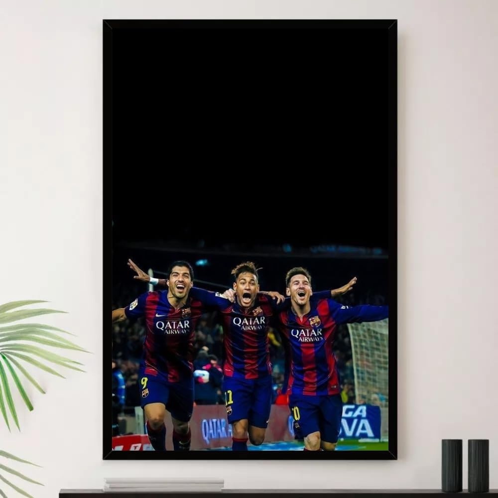 Quadro Trio M.S.N. Messi Suarez Neymar Decorativo A3 35x45cm - Moldura Premium