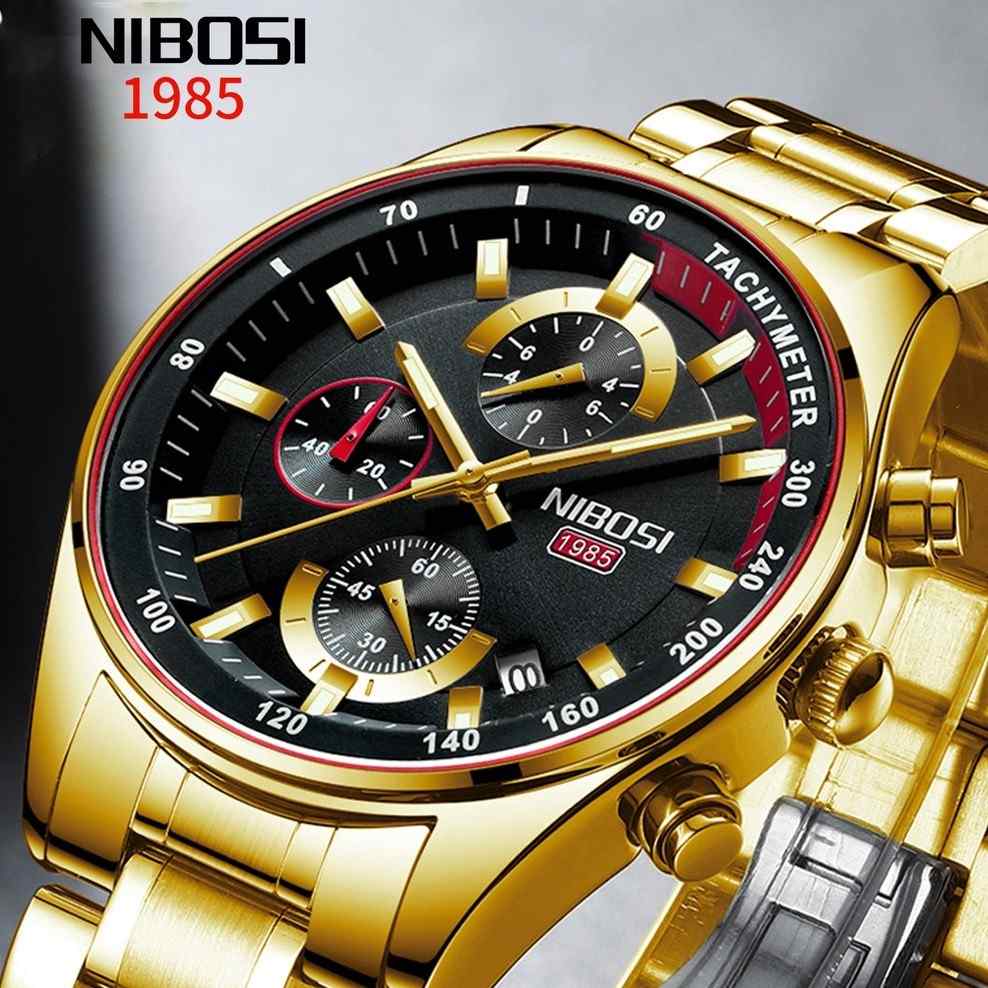 NIBOSI: Relógio Masculino Dourado e Elegante
