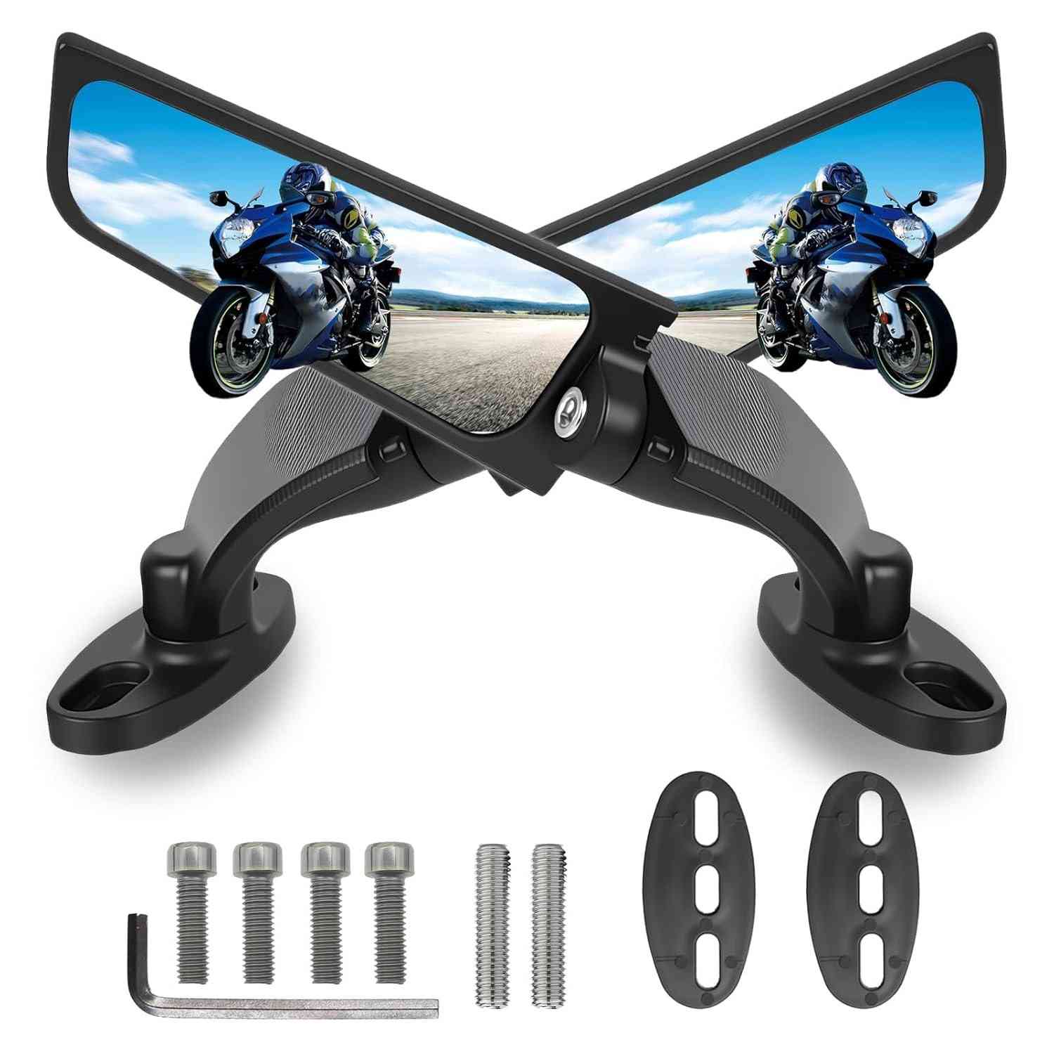Espelhos Retrovisores Moto Universais 360° para Kawasaki Ninja, Honda CBR, Suzuki GSXR, Yamaha R1/R6 - Visão Ampla e Segura