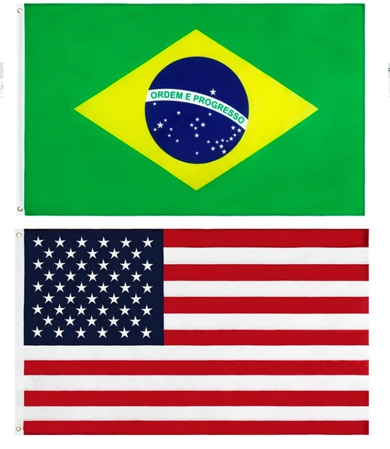 Kit Bandeiras do Brasil e Estados Unidos 150x90cm - Tecido Resistente com Cores Nítidas