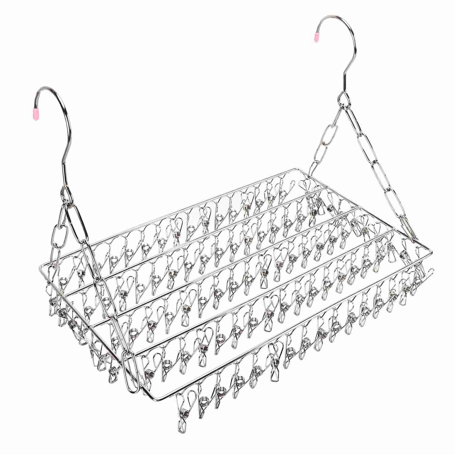 Rack de Secagem de Roupas Dobrável em Aço Inoxidável - Multifuncional com Ajuste de Nível