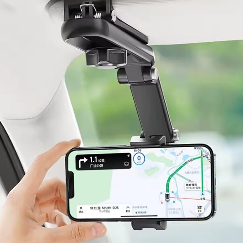 Suporte Veicular 360° para Celular: Rotação Total e Fixação Segura no Quebra-Sol