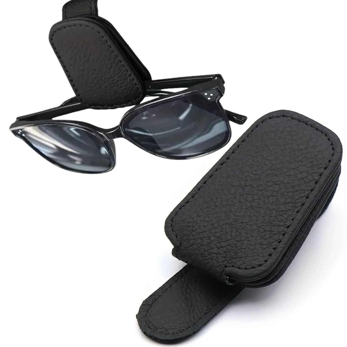 Suporte de Óculos Veicular Premium: Fixação Segura no Quebra-Sol do Carro (Preto)