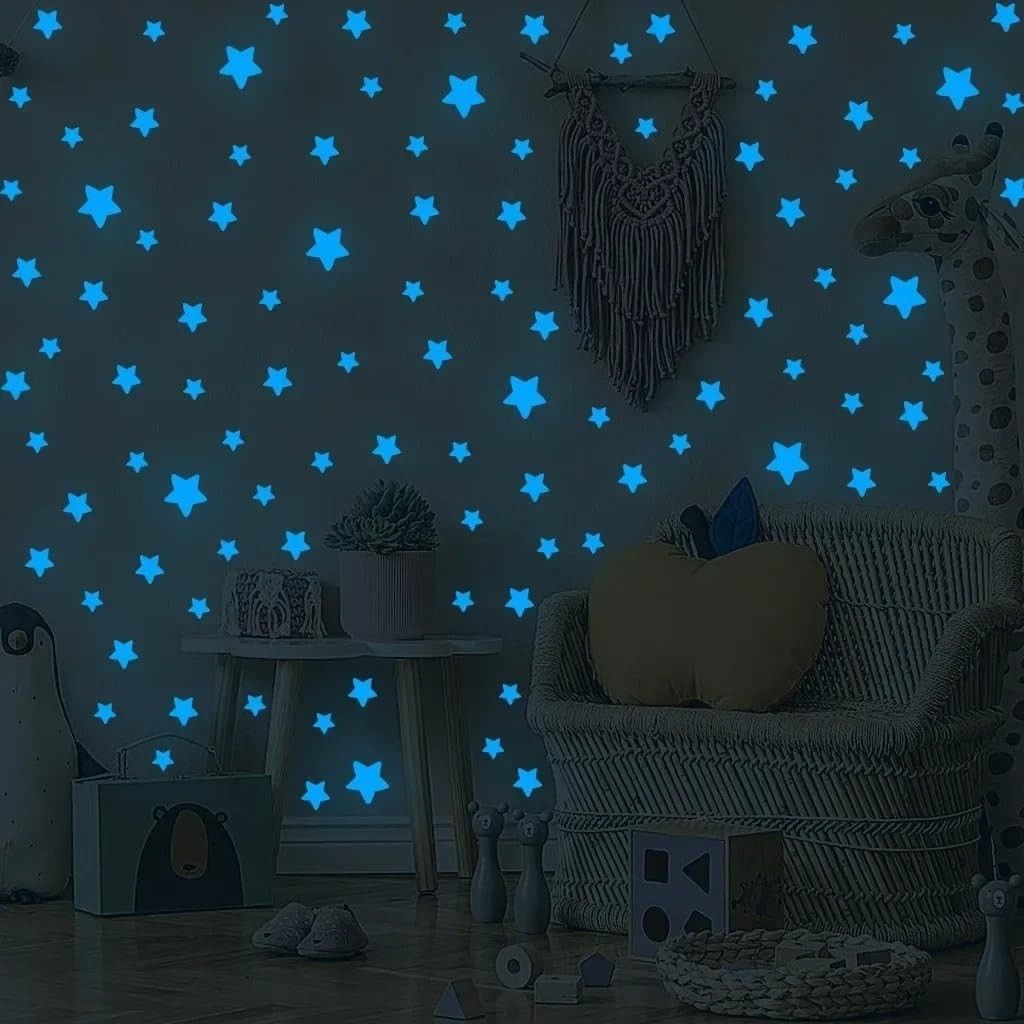 50 Adesivos 3D Estrelas Azuis Brilhantes no Escuro - Decore Parede e Teto com Céu Estrelado