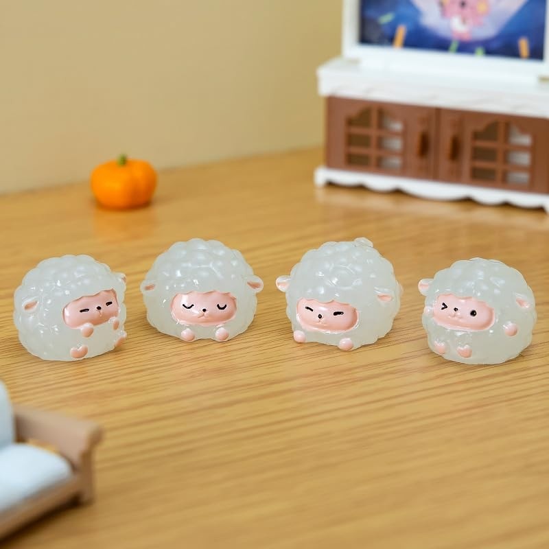 6 Estatuetas de Ovelha que Brilham no Escuro - Miniaturas de Resina Colecionáveis para Decoração Única