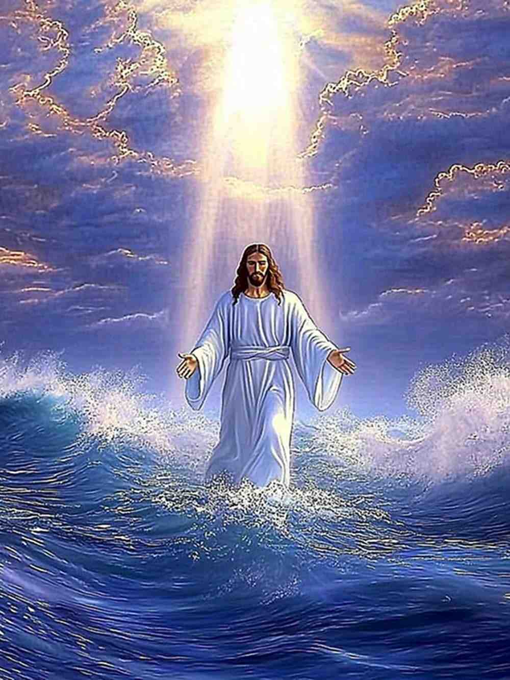 Kit de Pintura de Diamante 5D Jesus no Mar - MaiYiYi Sea Jesus - Pintura por Números com Diamantes Redondos para Adultos e Crianças