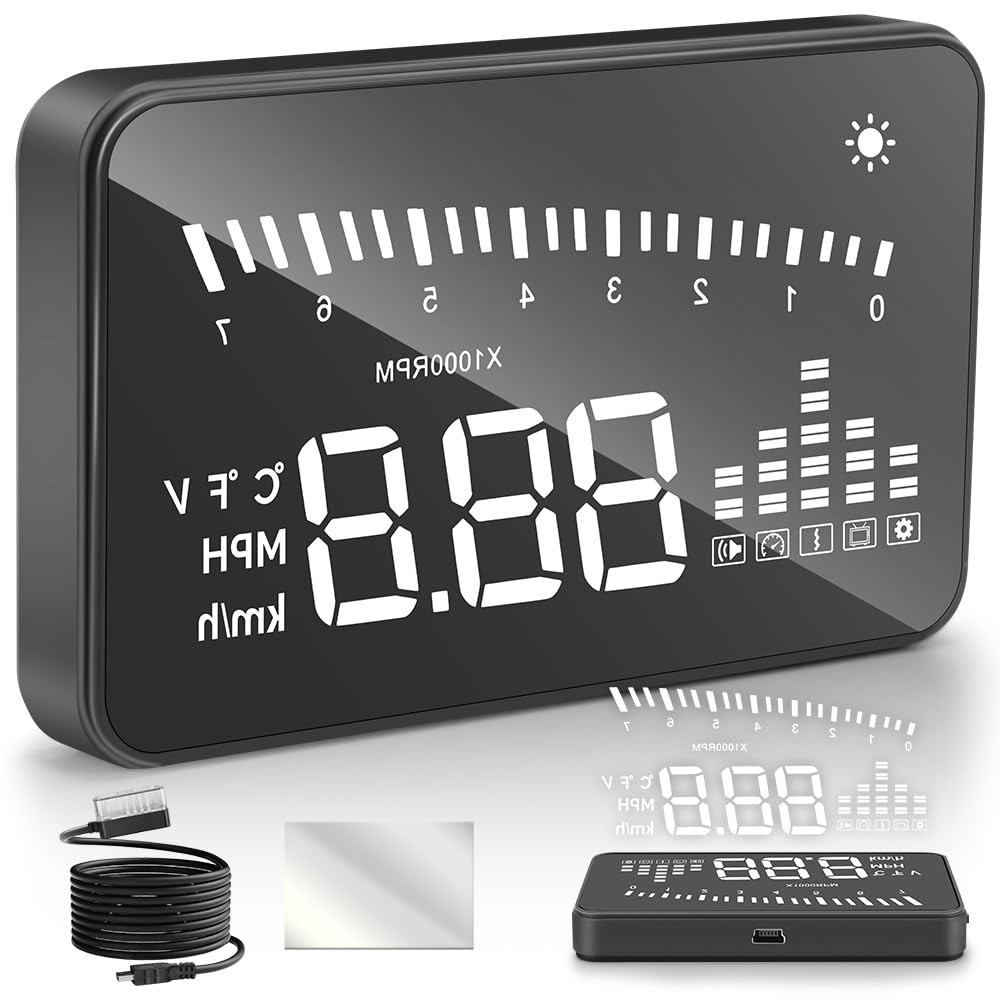 HUD Display Colorido: Velocímetro no Parabrisa com Alertas Inteligentes