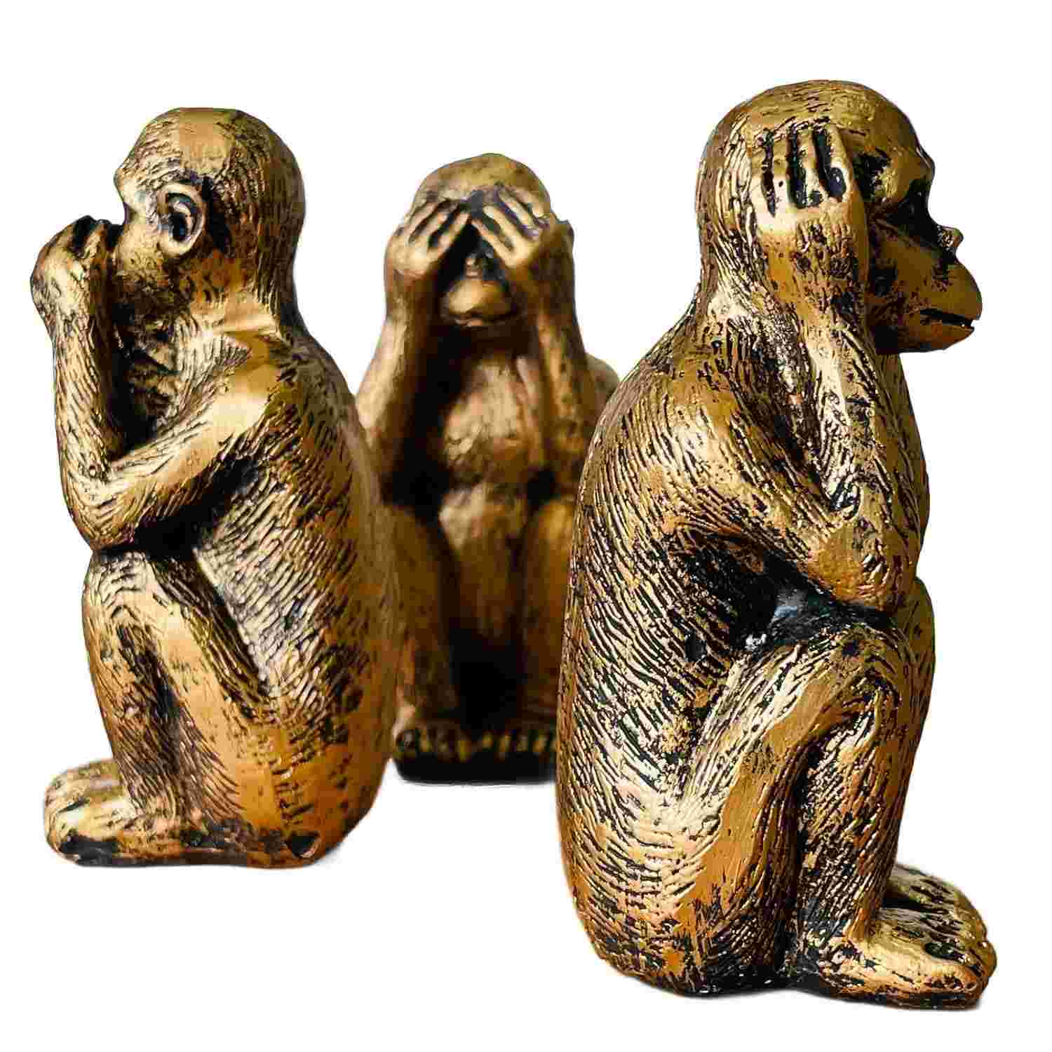 Conjunto de 3 Estátuas dos Macacos Sábios - Hear No Evil, See No Evil, Speak No Evil | Decoração Resina para Casa e Escritório