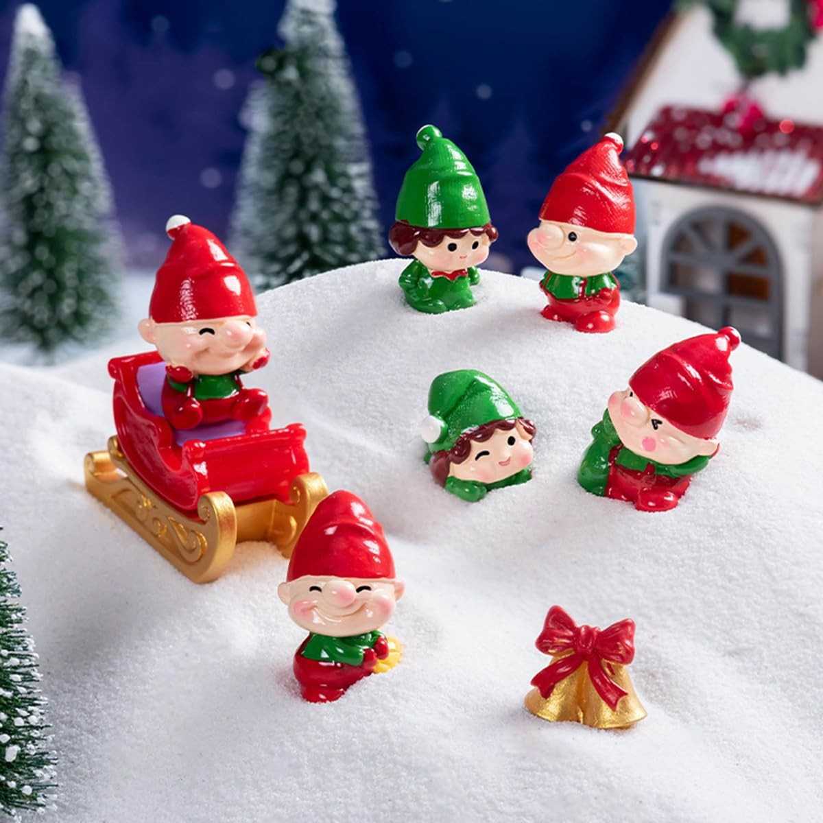 Miniaturas de Natal em Resina - Papai Noel, Boneco de Neve, Elfo e Alce para Jardins de Fadas e Micropaisagens