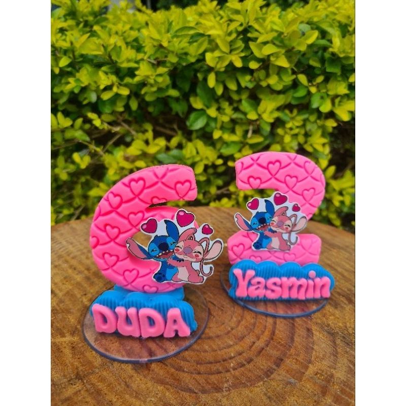 Vela Stitch e Angel Personalizada com Nome