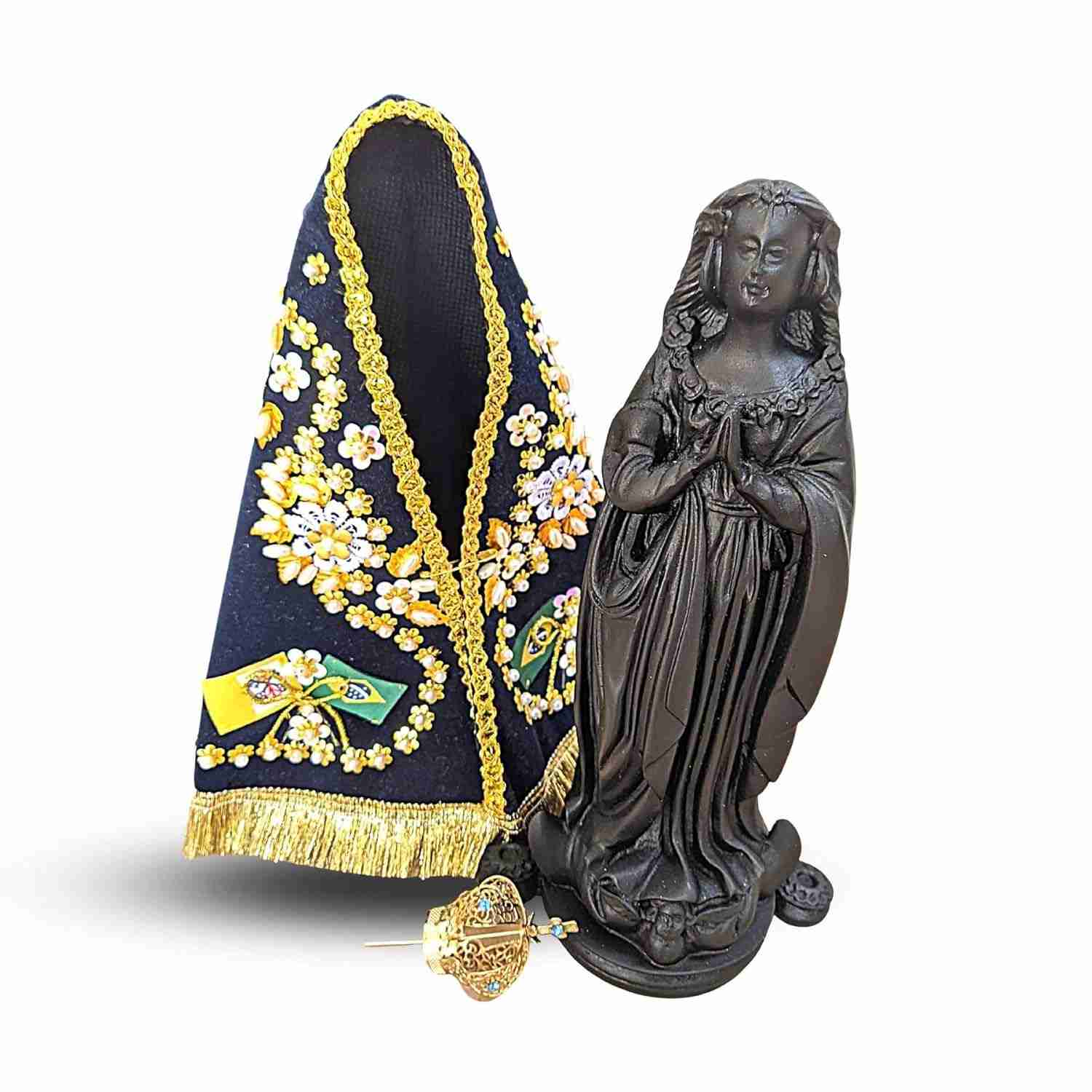 Imagem Nossa Senhora Aparecida 30cm em Resina com Manto e Coroa - Detalhes Finos e Artesanais