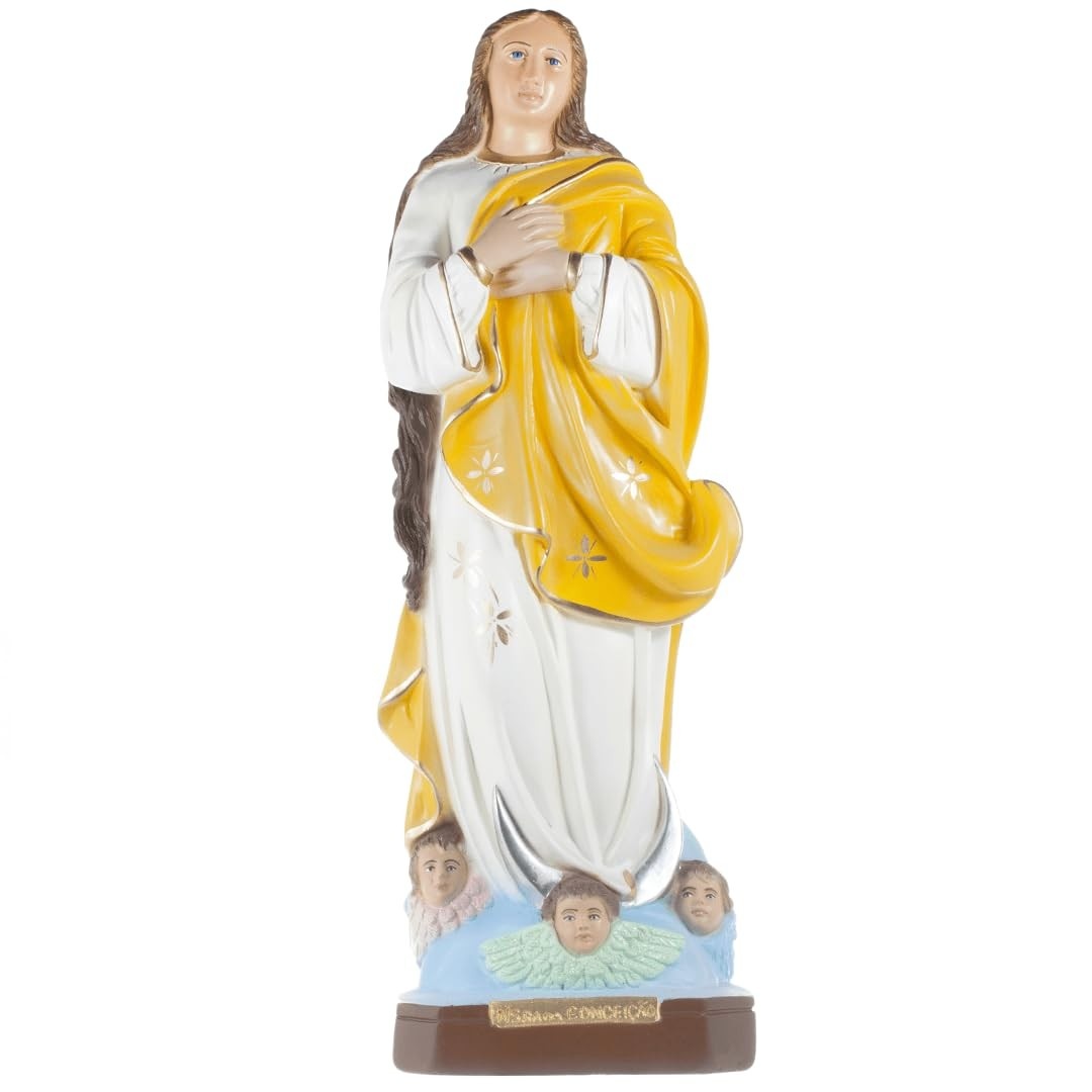 Imagem de Nossa Senhora da Conceição Amarela 20cm em Gesso - Escultura Devocional Católica